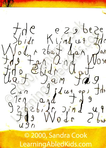 Copyright 2000, Sandra Cook dyslexia writing sample